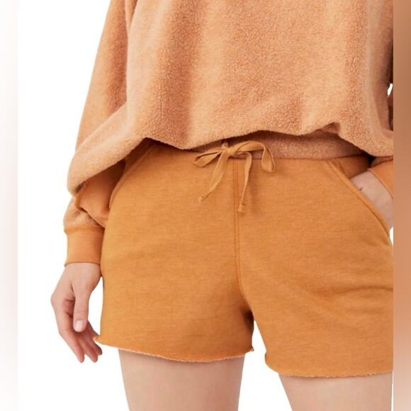 Free People Cognac Kelly Fleece Raw Hem Pull On Shorts, Size Medium - Picture 6 of 6